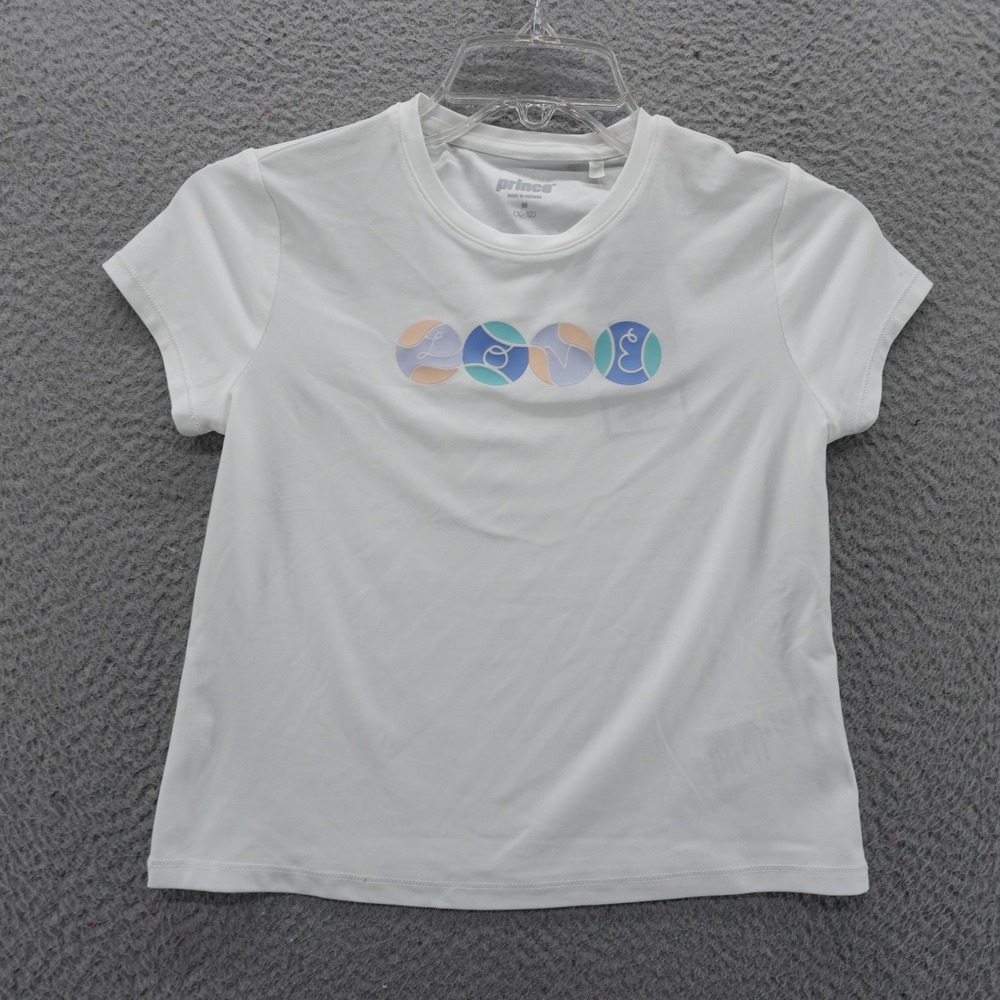 Prince Girls White LOVE Tennis Graphic Tee Shirt UPF 50+ Wicking Size M NEW